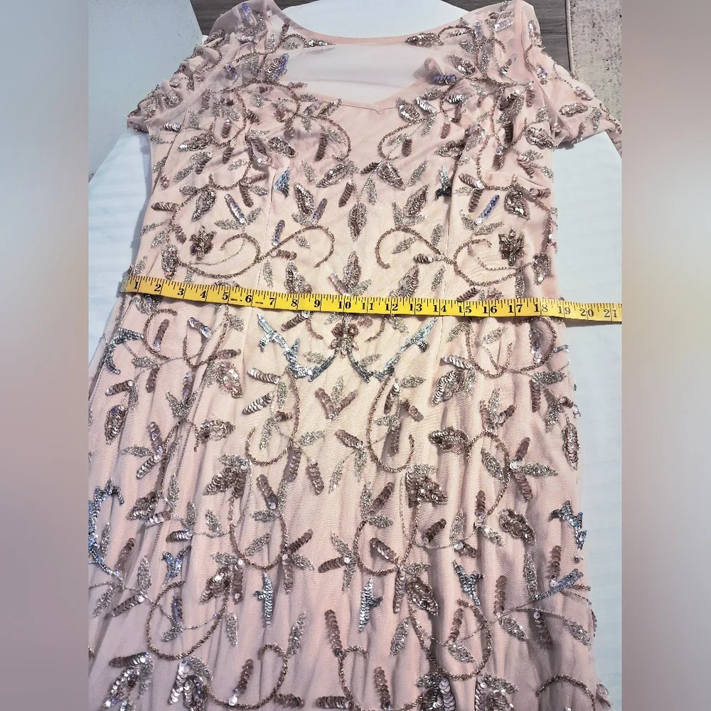 Blush Pink Beaded Illusion Evening Gown Size 14W - Picture 13 of 16
